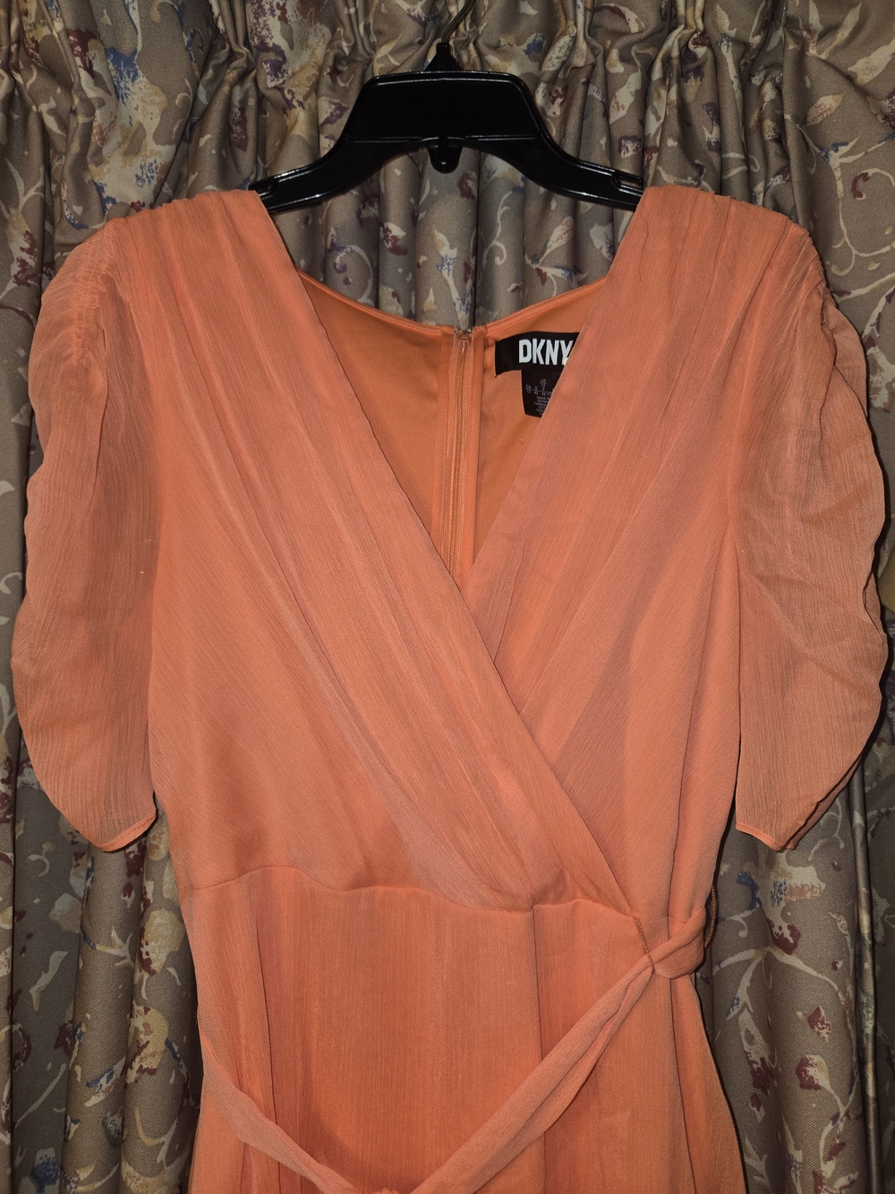 DNKY Wrap Midi Dress Coral Orange - Picture 7 of 14